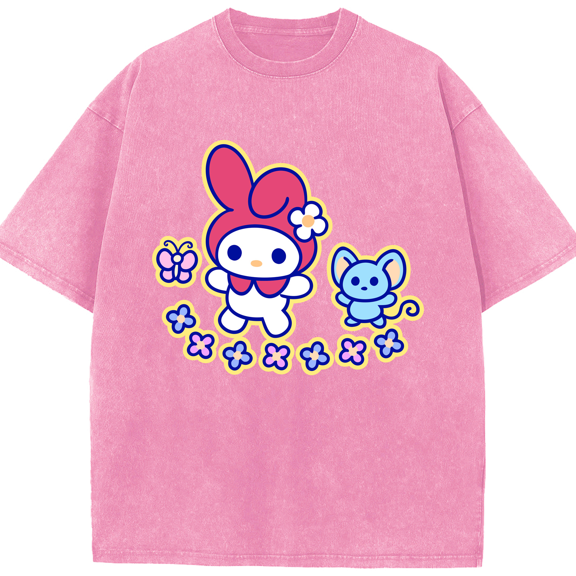 （画像用） Hello Kitty ハローキティ 綿100% ヴィンテージ風 半袖Tシャツ（フロントプリント）